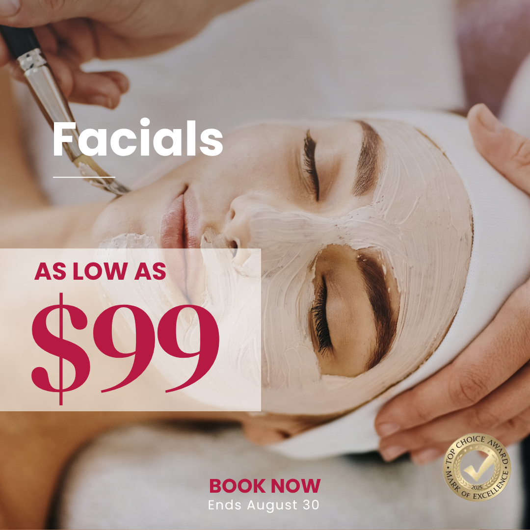 Facials Promo banner as low as $99 woman with face mask