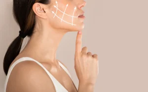 Woman touching face wear skin is loose