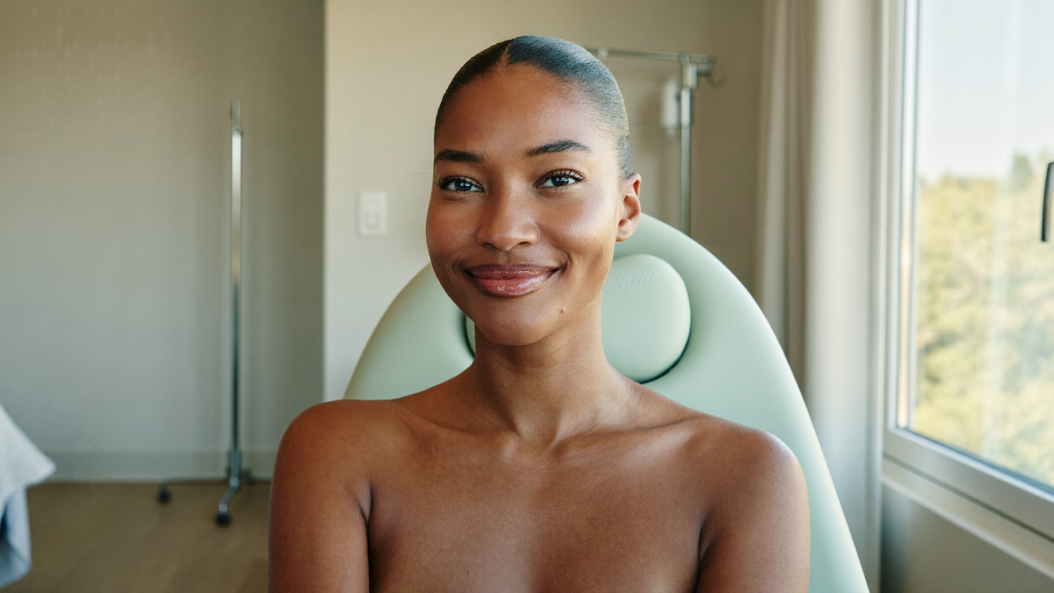 Relaxed client with smooth, refreshed skin sitting upright after a Botox treatment