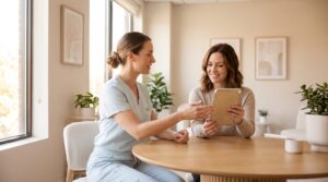 Nurse injector discussing a Botox treatment plan with a client during a consultation at a Mississauga aesthetics clinic